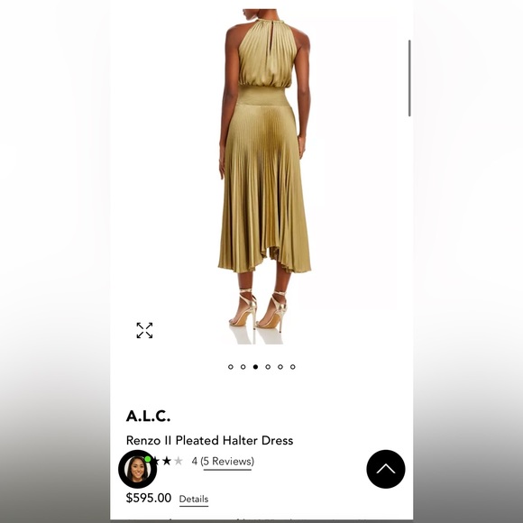 ALC RENZO DRESS METALLIC GOLD SMOCKED NECK SLEEVELESS - Picture 3 of 3